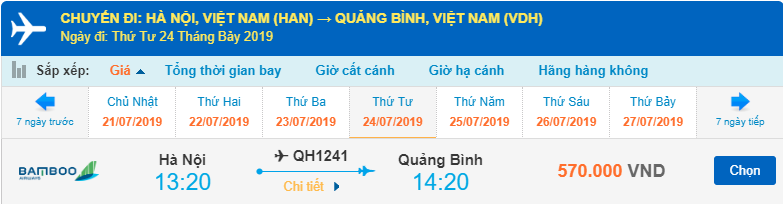 Giá vé máy bay đi Đồng Hới của Bamboo Airways